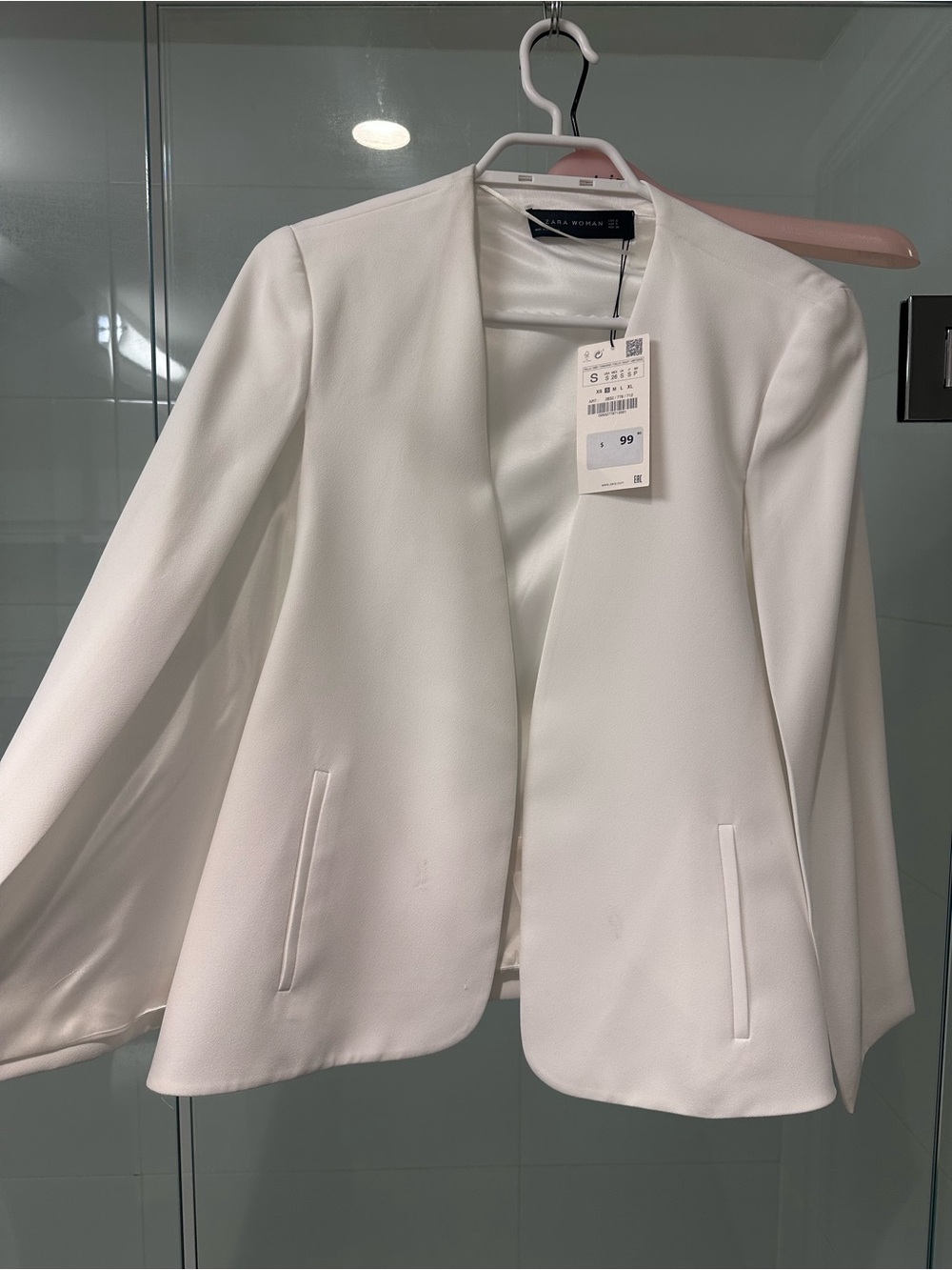 Zara White Open-Front Tailored Blazer